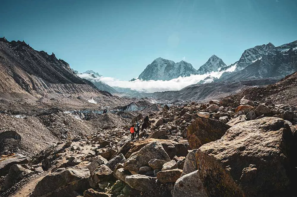 Trekkers on the Everest Base Camp trail in the Khumbu
